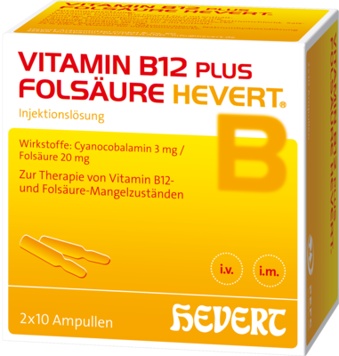 VITAMIN B12 PLUS Folsäure Hevert a 2 ml Ampullen